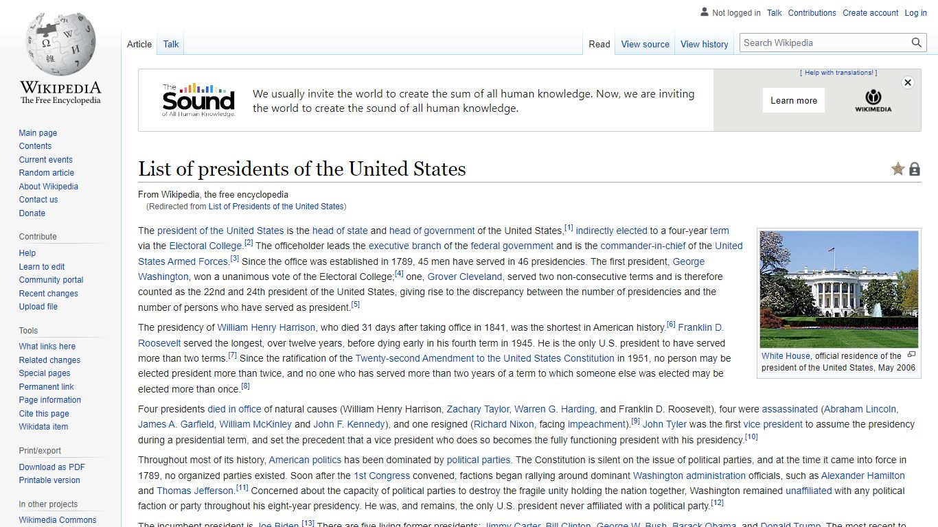 List of presidents of the United States - Wikipedia